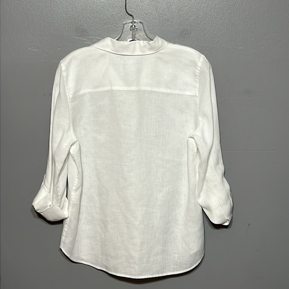 Chico’s Classic-Fit No-Iron Linen Shirt Long Sleeve Crisp White Button Up Top - Picture 5 of 13